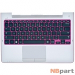 Клавиатура для Samsung NP530U3B черная с розовой рамкой (Топкейс серебристый, английская раскладка)