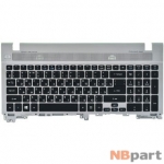 Клавиатура для Acer Aspire V3-571 черная (Топкейс серебристый)