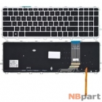 Клавиатура для HP ENVY 15-j черная с серебристой рамкой с подсветкой