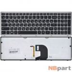 Клавиатура для Lenovo IdeaPad Z500 черная с серой рамкой с подсветкой