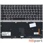 Клавиатура для Lenovo IdeaPad Z400 черная с серой рамкой с подсветкой