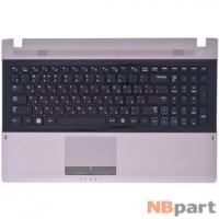 Клавиатура для Samsung RV511 черная (Топкейс серебристо-розовый)