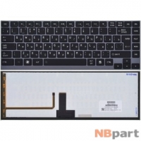 Клавиатура для Toshiba Satellite U900 черная с голубой рамкой с подсветкой